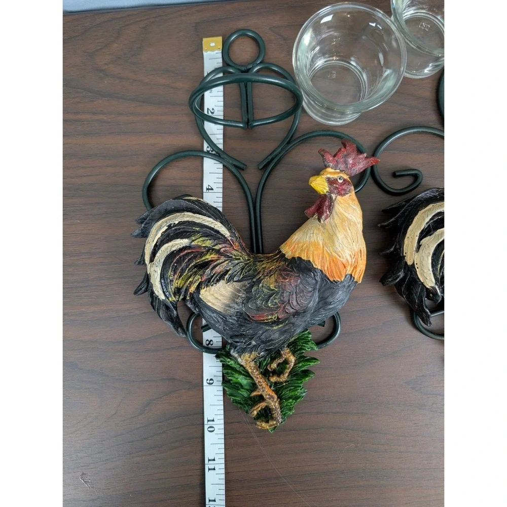 Rustic Rooster Wall Sconce Pair OS Multicolor Excellent Country chic Grannycore
